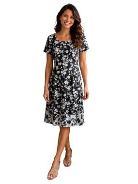 Talbots Black & White Floral Fit-and-Flare Dress